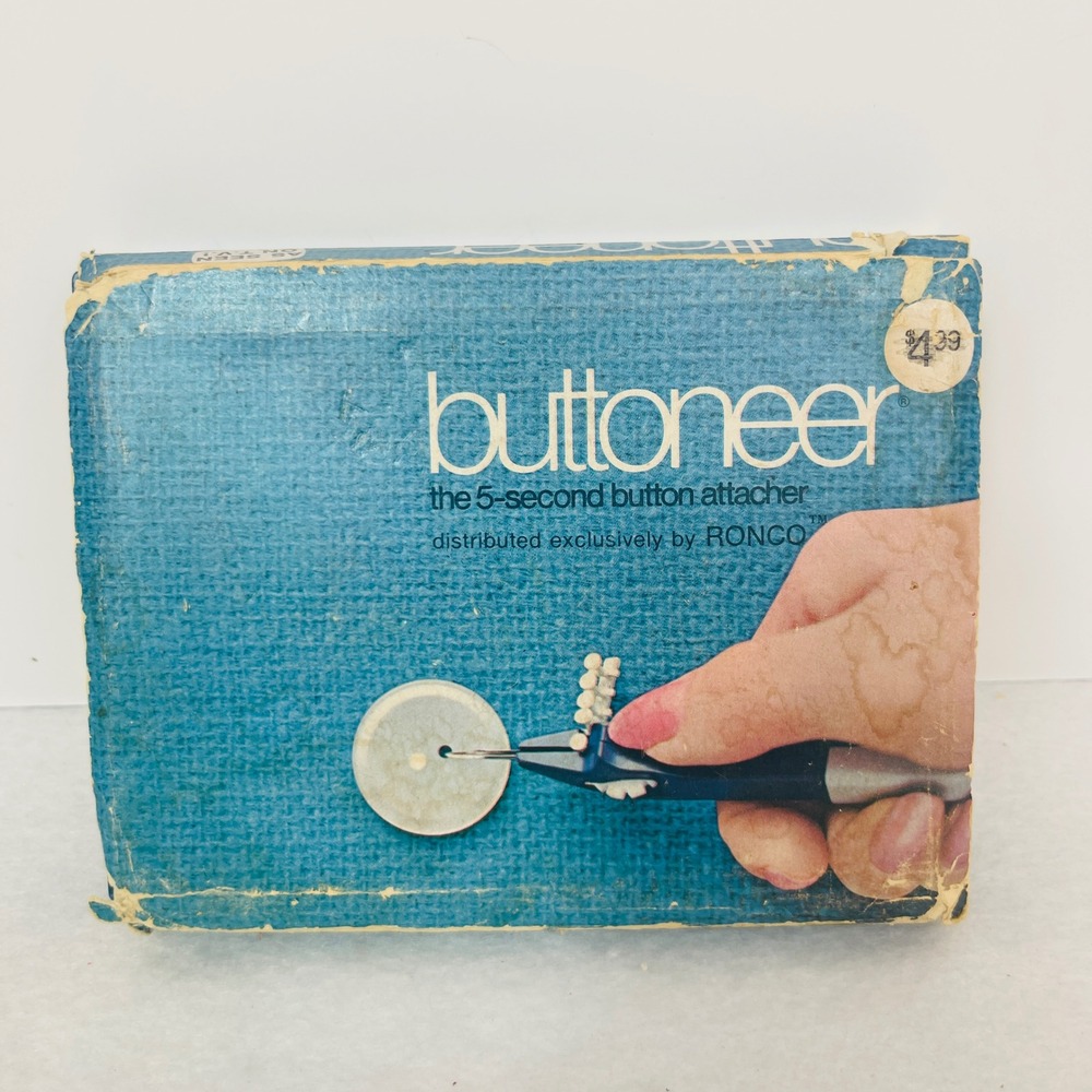 Ronco Buttoneer Button Attacher Tool Blue Vintage As Seen On TV Fair Condition